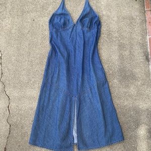 Armani Exchange denim halter dress.